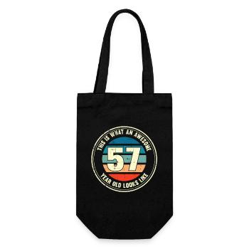 57. Geburtstag so sieht man mit 57 Retro Geschenk - Geschenkbeutel für Flaschen - Schwarz - Vorne