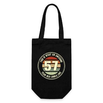 57. Geburtstag so sieht man mit 57 Retro Geschenk - Geschenkbeutel für Flaschen - Schwarz - Vorne