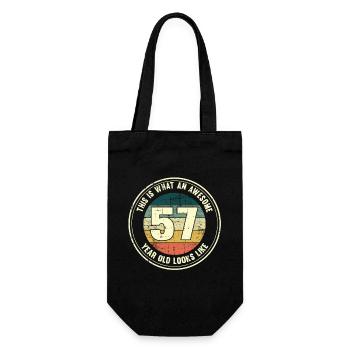 57. Geburtstag so sieht man mit 57 Retro Geschenk - Geschenkbeutel für Flaschen - Schwarz - Vorne