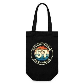 57. Geburtstag so sieht man mit 57 Retro Geschenk - Geschenkbeutel für Flaschen - Schwarz - Vorne