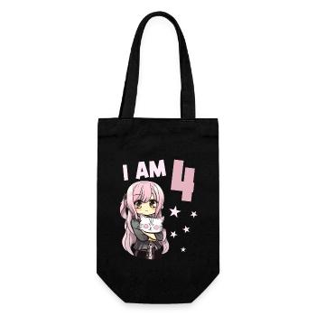 4 ans Fille Anime Kawaii Cat 4ème anniversaire - Sac à bouteille - noir - Devant