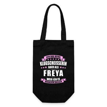 Name Freya Vorname Klugscheisserin Namenstag - Geschenkbeutel für Flaschen - Schwarz - Vorne