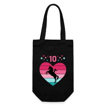 Reiterin Pferd Reitsport 10. Geburtstag Pony Reite - Geschenkbeutel für Flaschen - Schwarz - Vorne