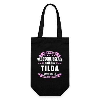 Name Tilda Vorname Klugscheisserin Namenstag - Geschenkbeutel für Flaschen - Schwarz - Vorne