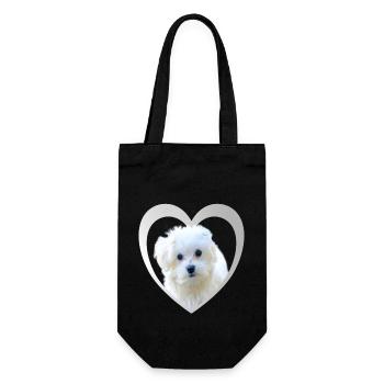 Hundeliebhaber - Hunde Herz - Malteser - Geschenkbeutel für Flaschen - Schwarz - Vorne