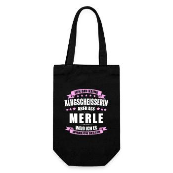 Name Merle Vorname Klugscheisserin Namenstag - Geschenkbeutel für Flaschen - Schwarz - Vorne