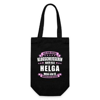 Name Helga Vorname Klugscheisserin Namenstag - Geschenkbeutel für Flaschen - Schwarz - Vorne
