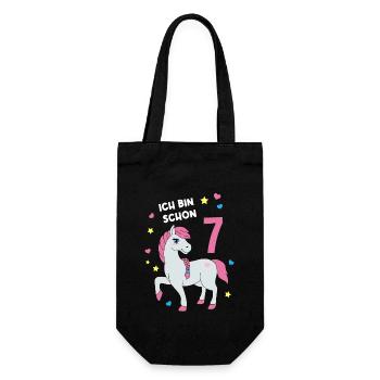 Reiterin Pferd Reitsport 7. Geburtstag Pony Reiten - Geschenkbeutel für Flaschen - Schwarz - Vorne