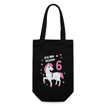 Reiterin Pferd Reitsport 6. Geburtstag Pony Reiten - Geschenkbeutel für Flaschen - Schwarz - Vorne