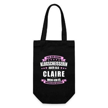 Name Claire Vorname Klugscheisserin Namenstag - Geschenkbeutel für Flaschen - Schwarz - Vorne
