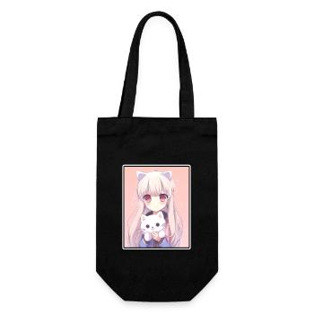 Kawaii Mädchen Anime Manga Mädchen Katze - Geschenkbeutel für Flaschen - Schwarz - Vorne