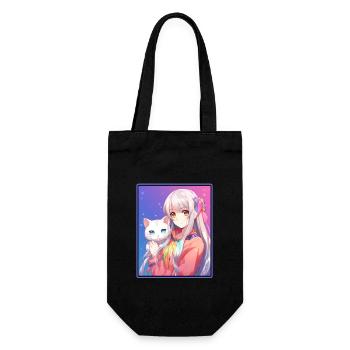 Kawaii Mädchen Anime Manga Mädchen Katze - Geschenkbeutel für Flaschen - Schwarz - Vorne