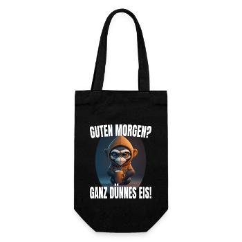 Guten Morgen? Ganz dünnes Eis! Morgenmuffel Affe - Geschenkbeutel für Flaschen - Schwarz - Vorne