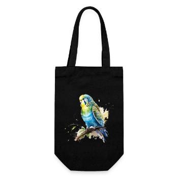 Perruche bleu vert dessin aquarelle - Sac à bouteille - noir - Devant