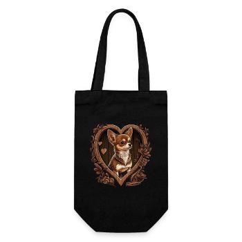 Chihuahua | Niedlicher Hund Welpe Natur Holz Herz - Geschenkbeutel für Flaschen - Schwarz - Vorne