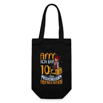 Ich bin 10 - Mädchen Pirat - Geschenkbeutel für Flaschen - Schwarz - Vorne