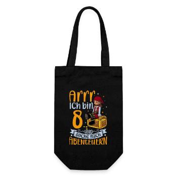 Ich bin 8 - Mädchen Pirat - Geschenkbeutel für Flaschen - Schwarz - Vorne