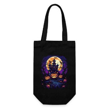 Spooky Night: Pumpkins, Moon and Haunted Castle - Gift Bag for Bottles - black - Front