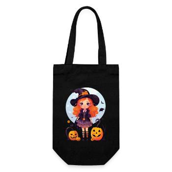 Halloween-Zauber: Süße Hexe und gruselige Kürbisse - Geschenkbeutel für Flaschen - Schwarz - Vorne