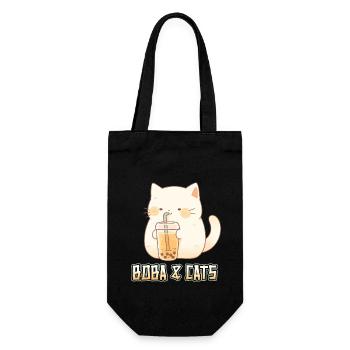 Boba and Cats Katze die Bubble Tee Mädchen Anime - Geschenkbeutel für Flaschen - Schwarz - Vorne