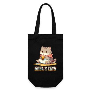 Boba and Cats Katze die Bubble Tee Mädchen Anime - Geschenkbeutel für Flaschen - Schwarz - Vorne