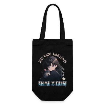 Kawaii Manga Just a girl who loves Anime and Cats - Geschenkbeutel für Flaschen - Schwarz - Vorne