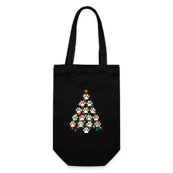 Hund Paw Print Puppy Weihnachtsbaum Lichter Cool - Geschenkbeutel für Flaschen - Schwarz - Vorne
