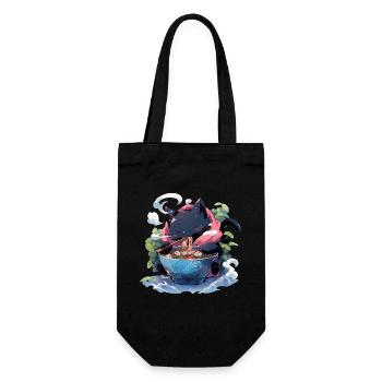 Anime Manga Kawaii Cat Eats Ramen Noodles - Gift Bag for Bottles - black - Front