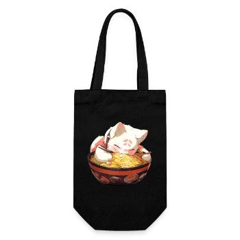 Anime Manga Kawaii Cat Eats Ramen Noodles - Sac à bouteille - noir - Devant