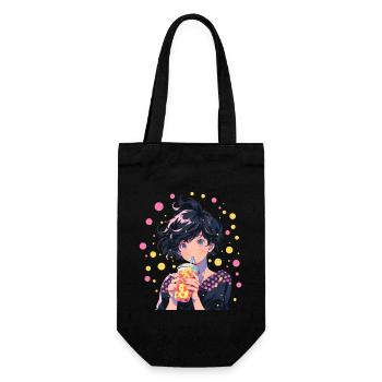 Anime and Boba Bubble Tea - Geschenkbeutel für Flaschen - Schwarz - Vorne