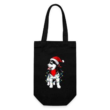 Siberian Husky Weihnachtsmann Weihnachtsbaum Licht - Geschenkbeutel für Flaschen - Schwarz - Vorne