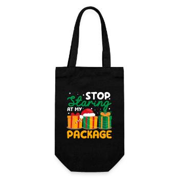 Stop Staring At My Package Lustige Weihnachten - Geschenkbeutel für Flaschen - Schwarz - Vorne