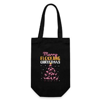 Fröhliche Beflockung Weihnachten Rosa Flamingo - Geschenkbeutel für Flaschen - Schwarz - Vorne