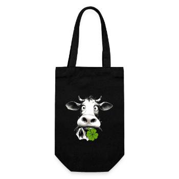 Funny cow with a shamrock brings good luck and fun - Gift Bag for Bottles - black - Front