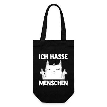 Katze Ich Hasse Menschen - Geschenkbeutel für Flaschen - Schwarz - Vorne