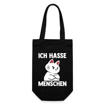 Katze Ich Hasse Menschen - Geschenkbeutel für Flaschen - Schwarz - Vorne