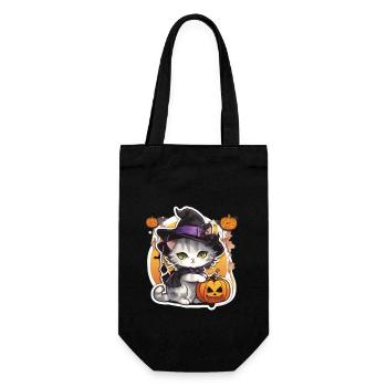 Weiße katze Katze Halloween Katze Hexe hexen Hut - Geschenkbeutel für Flaschen - Schwarz - Vorne