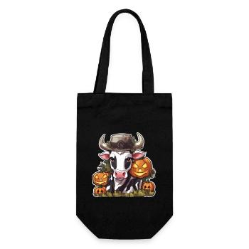 Kuh Halloween Milchkuh Kühe Kuhschädel - Geschenkbeutel für Flaschen - Schwarz - Vorne