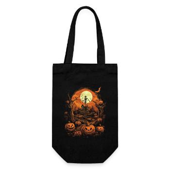 Haunted House with Pumpkins and Skeleton Full Moon - Gift Bag for Bottles - black - Front