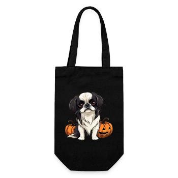 Japanese Chin Dog Pumpkin Lazy Halloween - Gift Bag for Bottles - black - Front