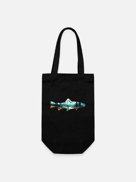 Retro Trout Angler Kreationen Forelle Umriss - Geschenkbeutel für Flaschen - Schwarz