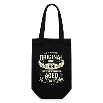Retro Geschenk 1991, 32 Jahre - Geschenkbeutel für Flaschen - Schwarz - Vorne