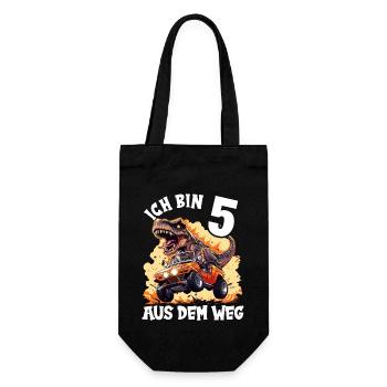T-Rex fährt Monster Truck Ich bin 5. Geburtstag - Geschenkbeutel für Flaschen - Schwarz - Vorne