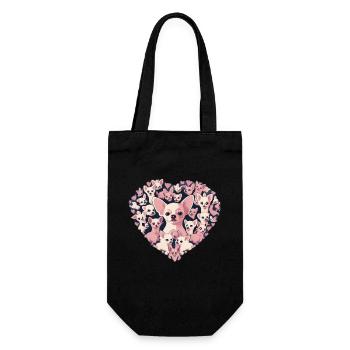 Chihuahua - Cute Dog Puppy Hearts Pink Girlie Rosa - Gift Bag for Bottles - black - Front