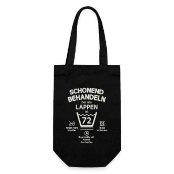 Der Alte Lappen, Schonend Behandeln 72. Geburtstag - Geschenkbeutel für Flaschen - Schwarz - Vorne