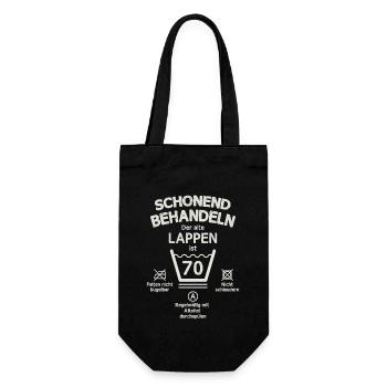 Der Alte Lappen, Schonend Behandeln 70. Geburtstag - Geschenkbeutel für Flaschen - Schwarz - Vorne