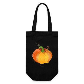 orangefarbener Kürbis in herbstliche Farben - Geschenkbeutel für Flaschen - Schwarz - Vorne