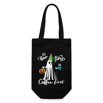 Ghost with coffee cup and pumpkin celebrating Halloween - Gift Bag for Bottles - black - Front