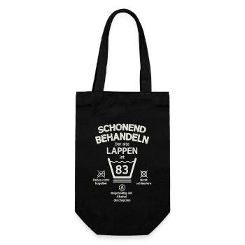 Der Alte Lappen, Schonend Behandeln 83. Geburtstag - Geschenkbeutel für Flaschen - Schwarz - Vorne