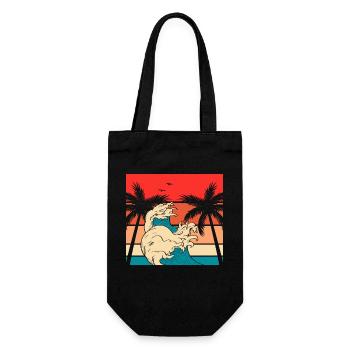 Palmen Wellen Retro Vintage - Geschenkbeutel für Flaschen - Schwarz - Vorne
